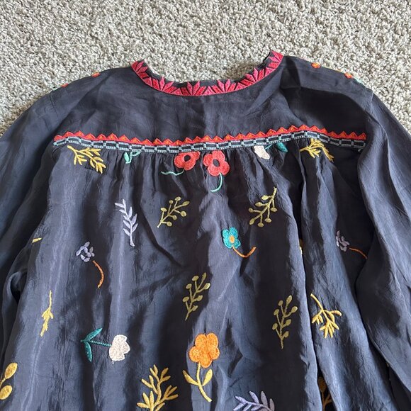 Johnny Was Large Embroidered Floral Tazanna Tunic Top W/ Boho Bell Sleeves - Picture 12 of 13